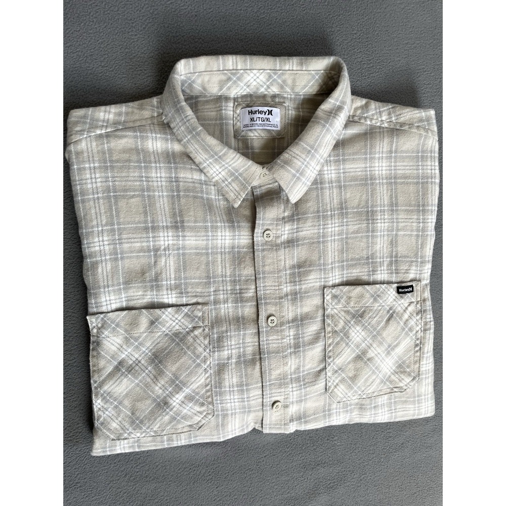 Hurley Flannel Shirt Mens XL Tan Plaid Long Sleeve